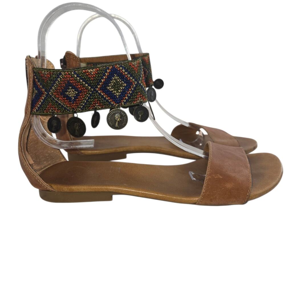 Lavorazione Artigiana Sandals Womens 7.5 38 Bohemian Aztec Embroidered Cuff Coin